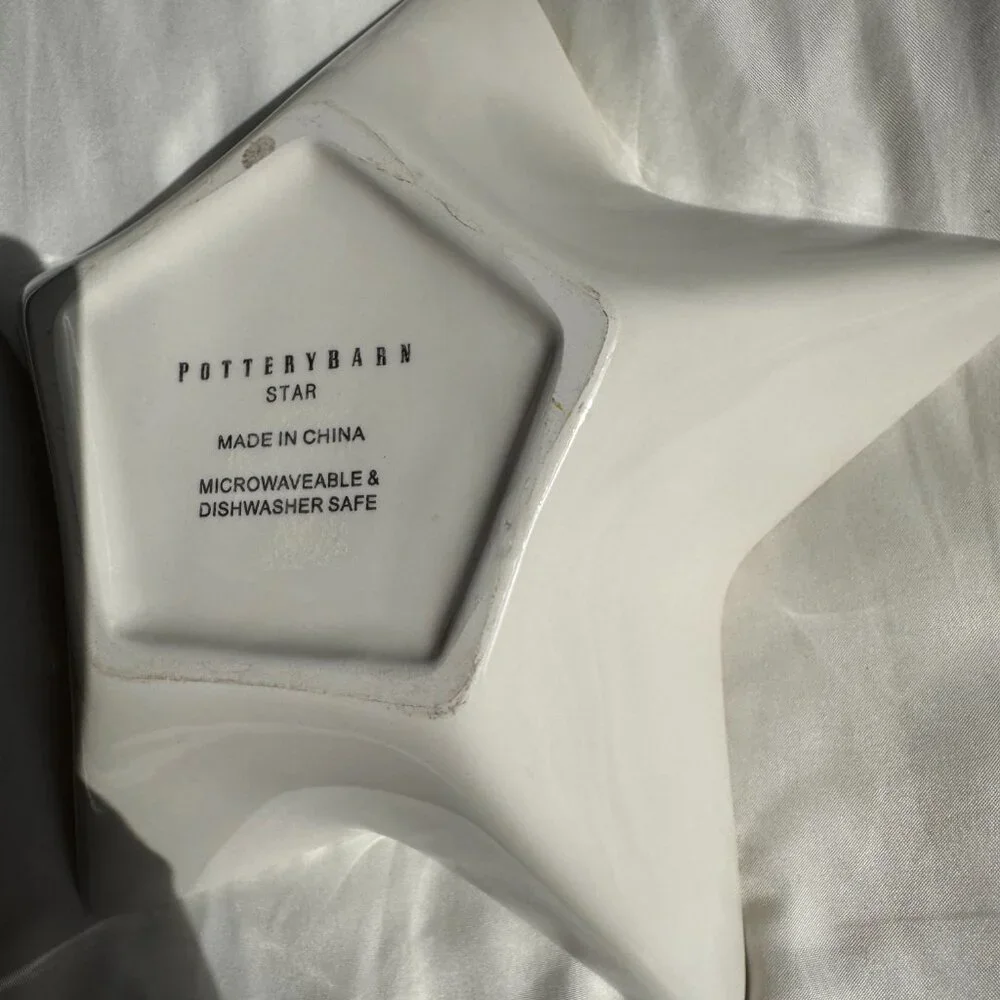 EUC, Pottery Barn Star Shape Serving Dish, Ceramic, Cream with Brown Trim, 7 in.
